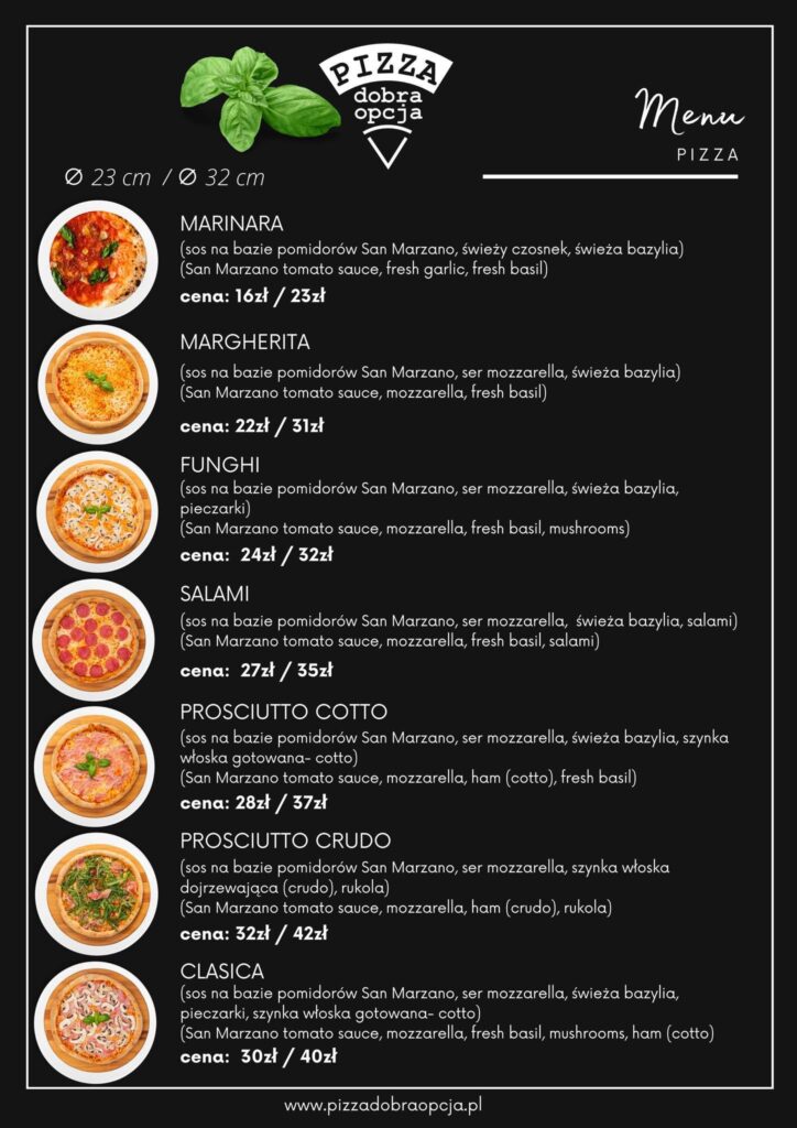 Menu Pizza Dobra Opcja