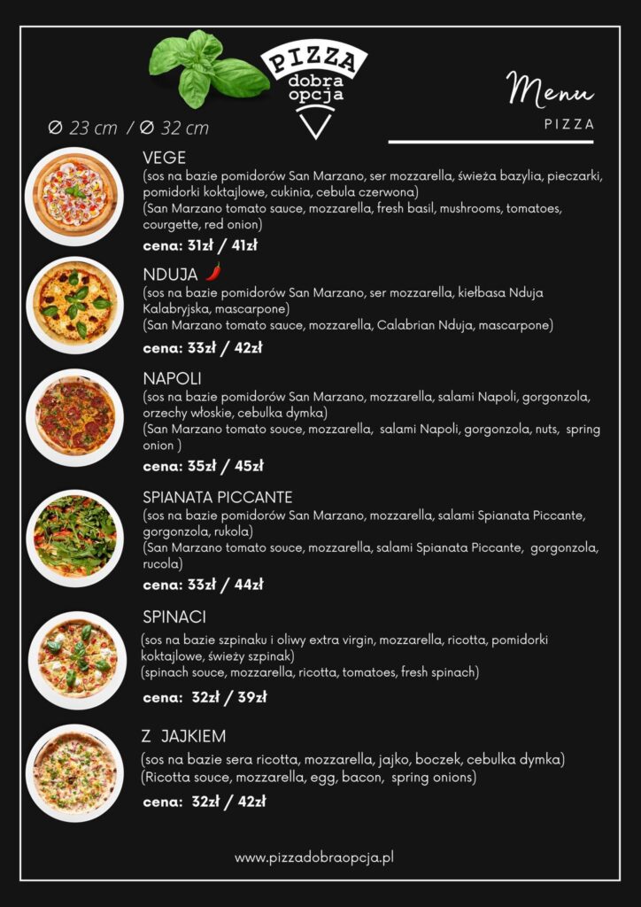 Menu Pizza Dobra Opcja