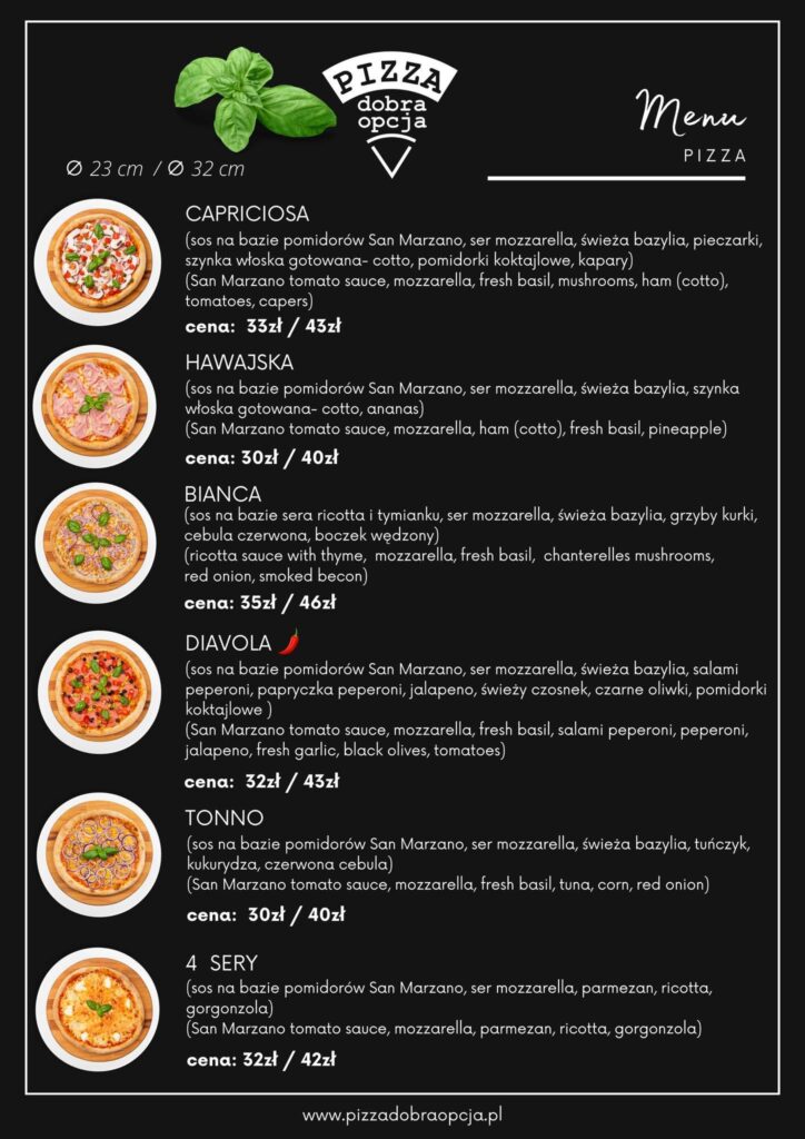 Menu Pizza Dobra Opcja